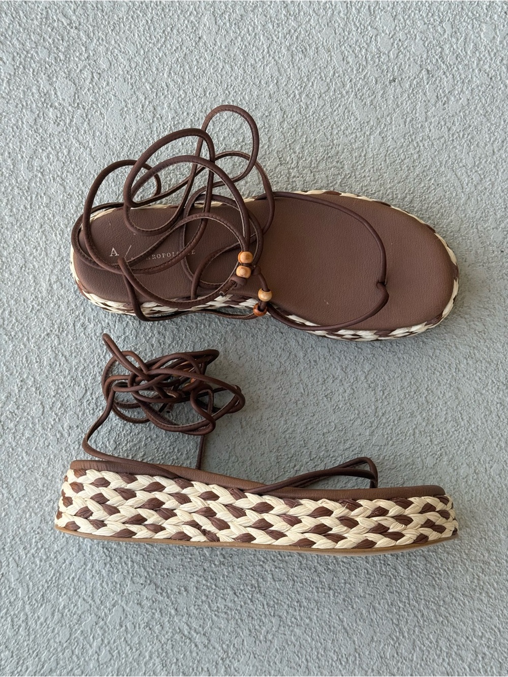 Anthropologie Platform Woven Raffia & Leather Lace Up Sandals Sz 40 US 9.5 Brown - Picture 14 of 14
